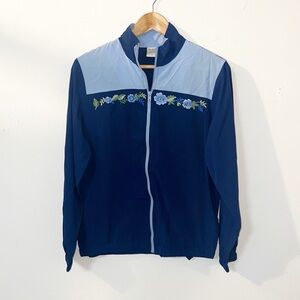 Blair women’s blue floral embroidered 100% polyester windbreaker full zip jacket